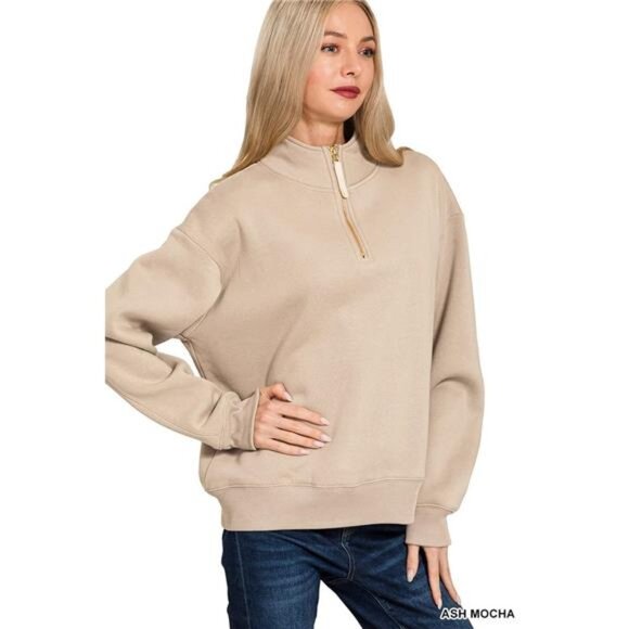 Zenana Fleece Half Zip Sweatshirt - Picture 2 of 2